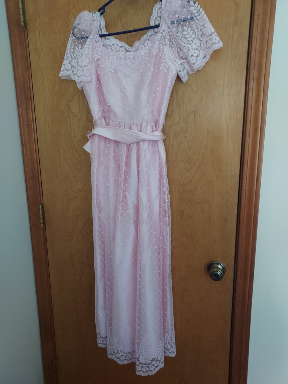Vintage JcPenney Dress Pink size 7 - 8 Juniors Lace Overlay w/ Satin 1980's EUC